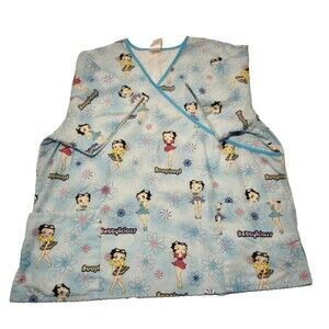 Vtg Betty Boop Scrub Top V-Neck Women's 2X